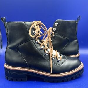 NEW A NEW DAY LEIGHTON BLACK LEATHER HIKING BOOTS WOMEN'S SIZE 7.5 ZIP SIDE EUC